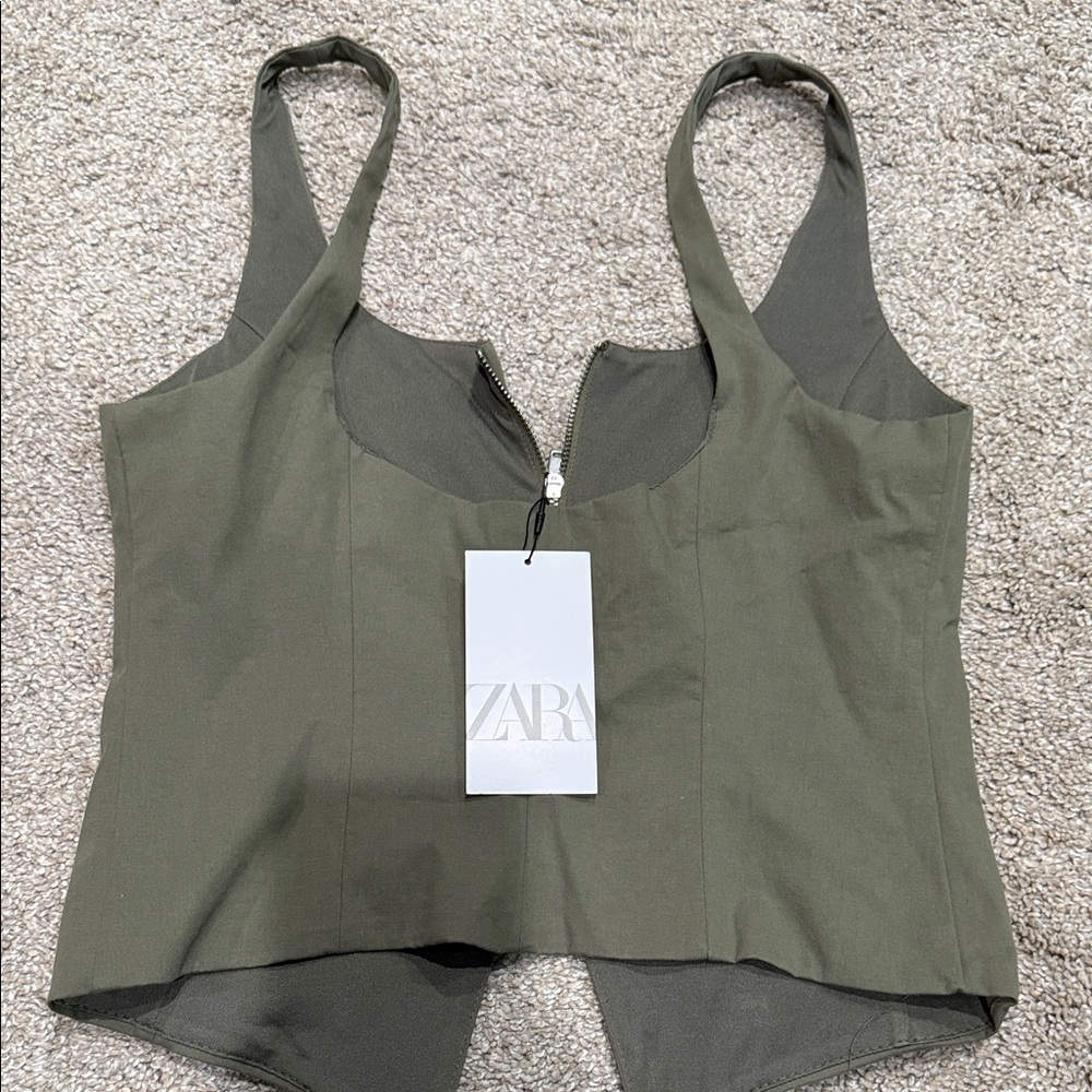 Zara Olive Green Utility Crop Top - Picture 3 of 5